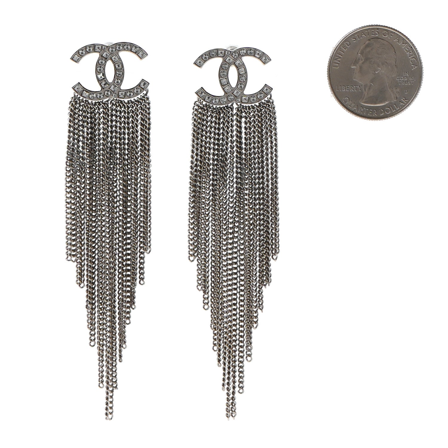 Chanel Baguette Crystal CC Chain Drop Earrings Silver 2 of 4