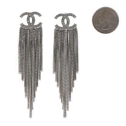 Chanel Baguette Crystal CC Chain Drop Earrings Silver 2 of 4