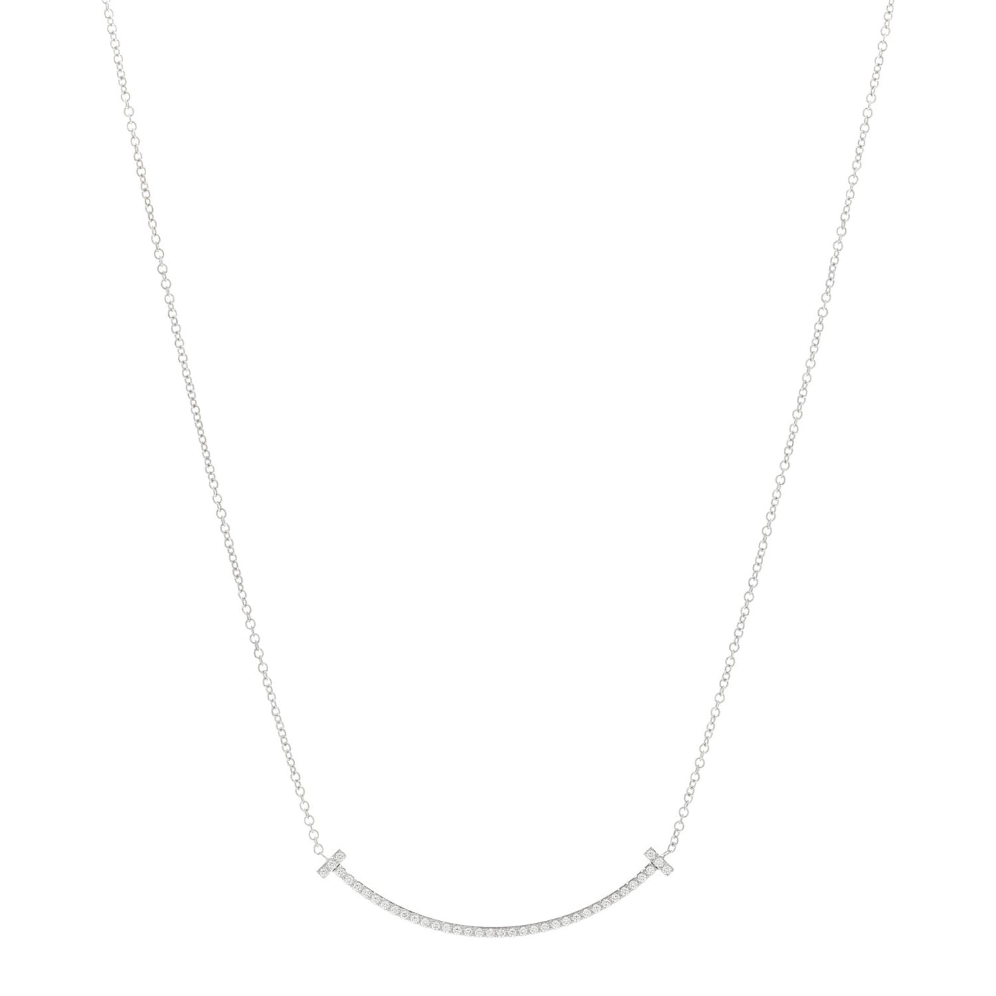 18K White Gold Diamond Small T Smile Pendant Necklace