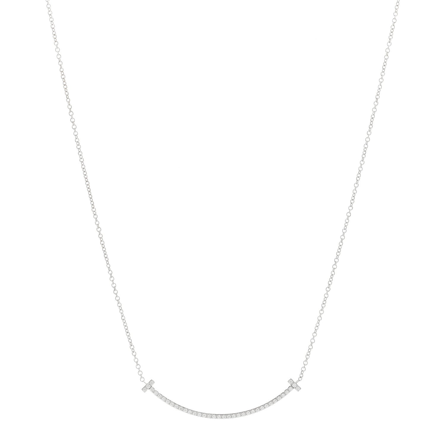 Tiffany 18K White Gold Diamond Small T Smile Pendant Necklace 1 of 3