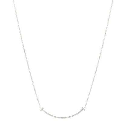 Tiffany 18K White Gold Diamond Small T Smile Pendant Necklace 1 of 3