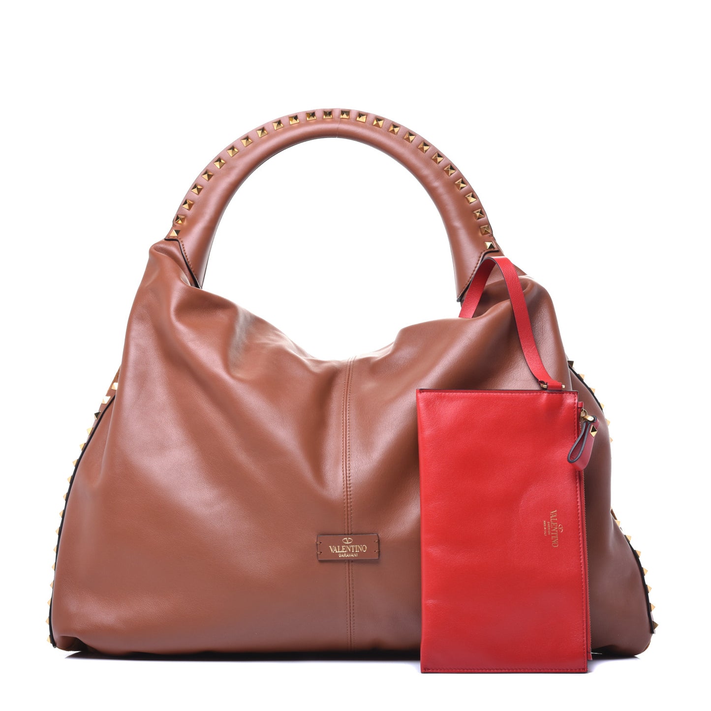 Calfskin Suede Rockstud Hobo Brown