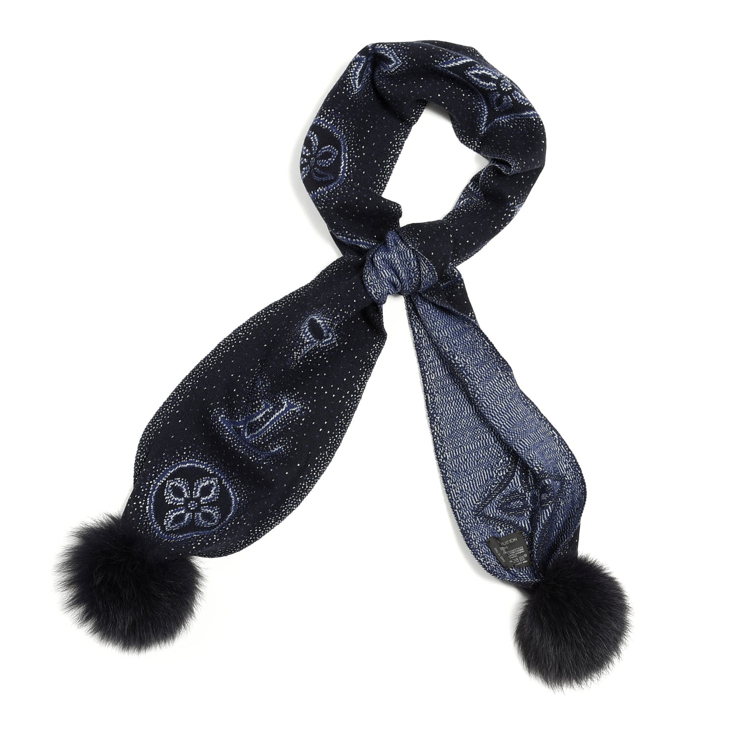 Louis Vuitton Cashmere Mink Fur Monogram Scarf Blue 1 of 3