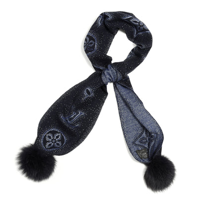 Louis Vuitton Cashmere Mink Fur Monogram Scarf Blue 1 of 3