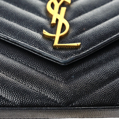 Saint Laurent Grain De Poudre Matelasse Chevron Monogram Chain Wallet Black 9 of 14