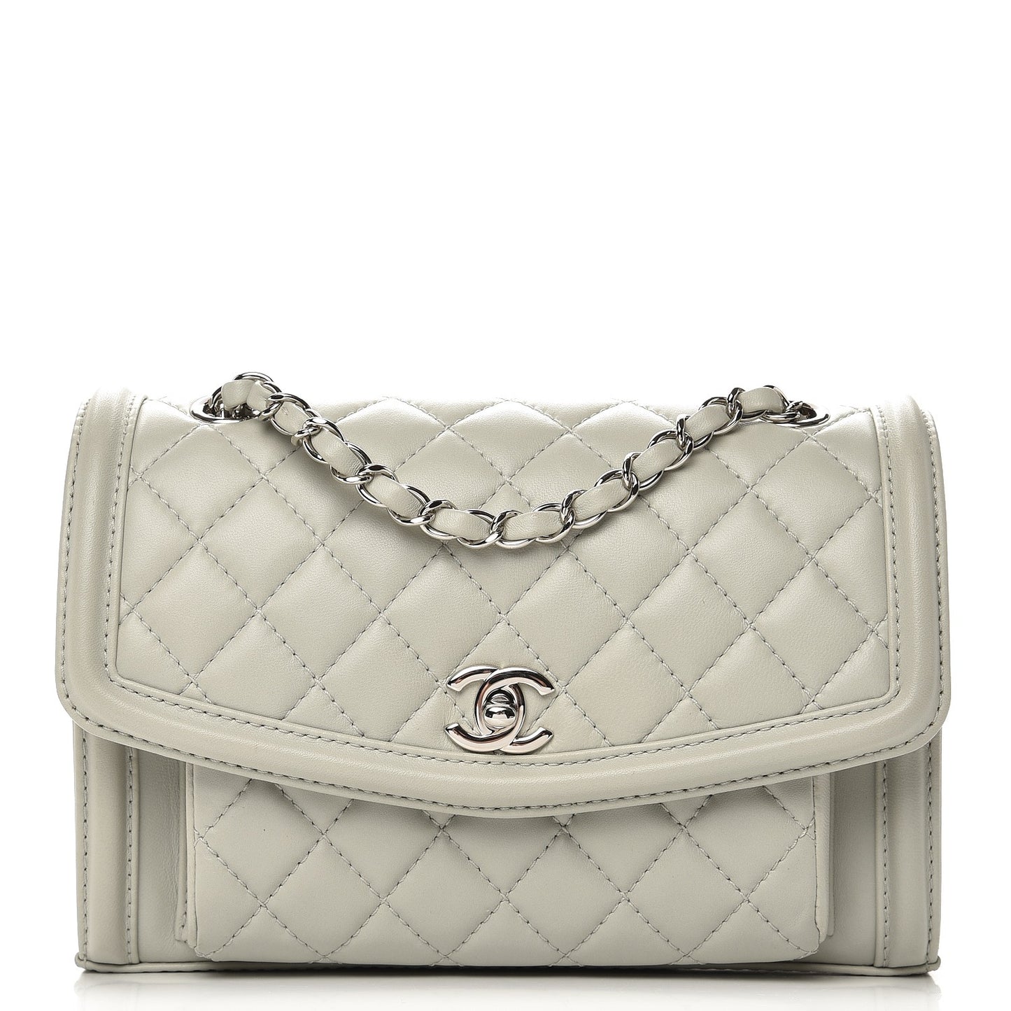 Lambskin Quilted Small Geometric Flap Light Grey