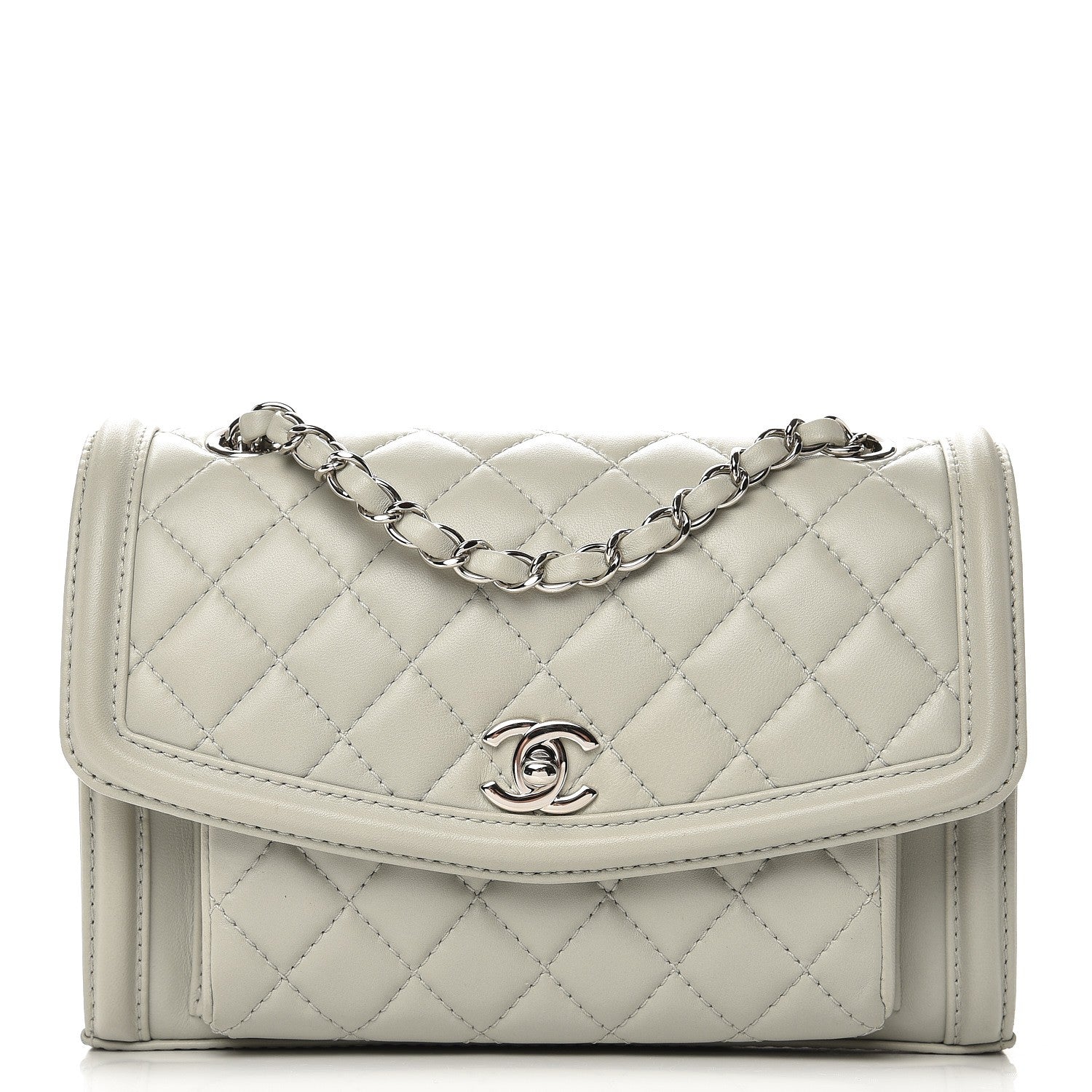 Chanel Lambskin Quilted Small Geometric Flap Light Grey 1 of 10