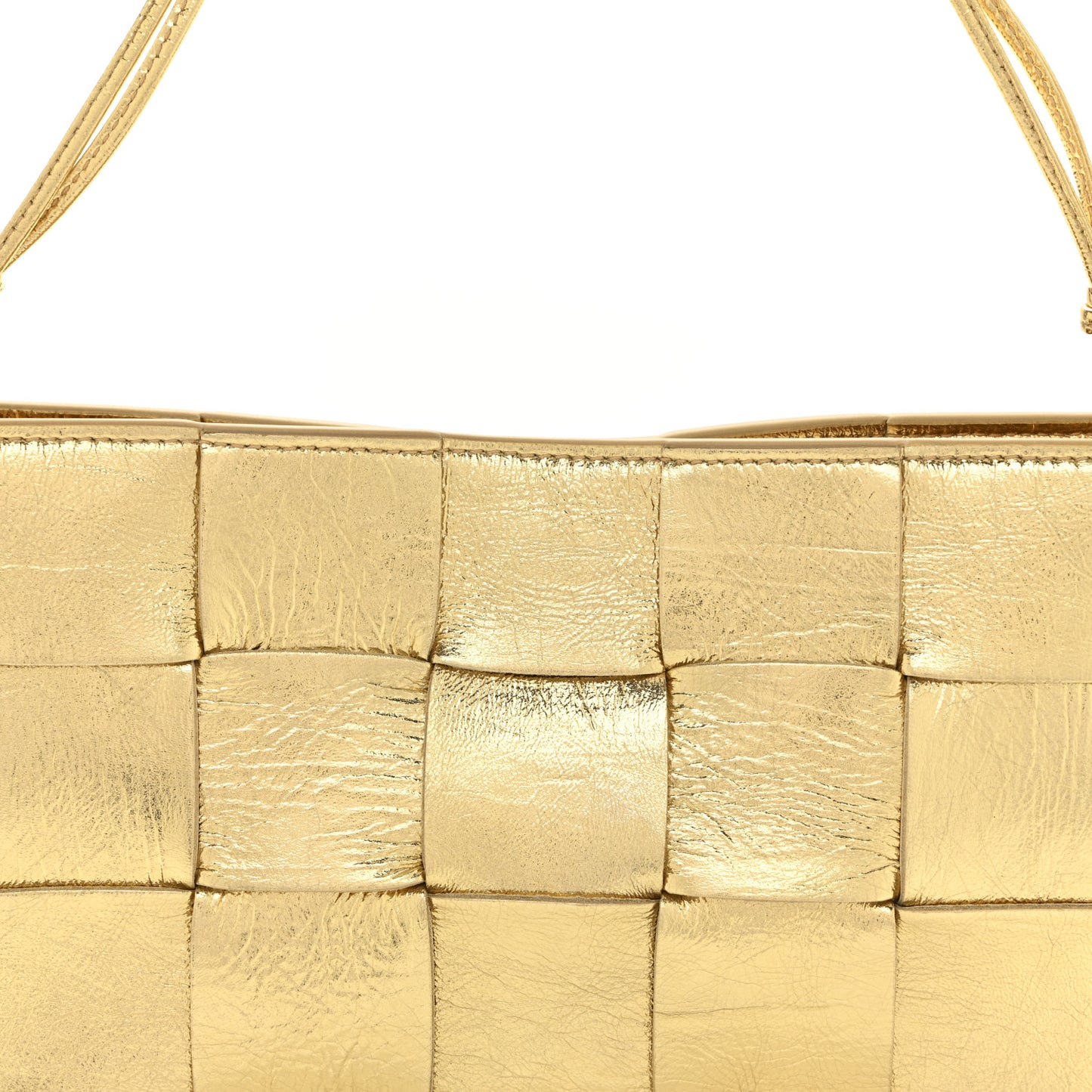 Metallic Lambskin Maxi Intrecciato Cassette Pouch On Strap Bag Gold