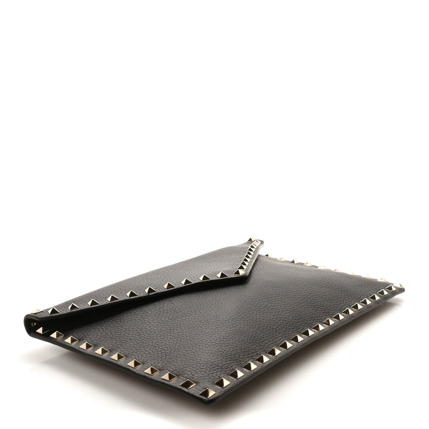 Pebbled Calfskin Large Rockstud Envelope Clutch Black