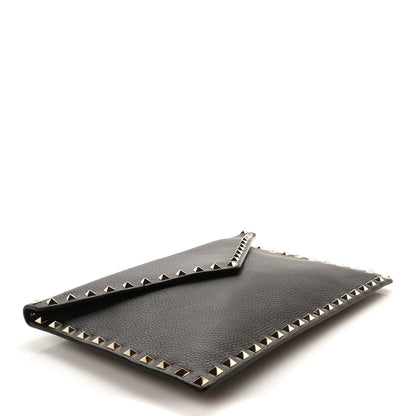 Valentino Garavani Pebbled Calfskin Large Rockstud Envelope Clutch Black 4 of 9