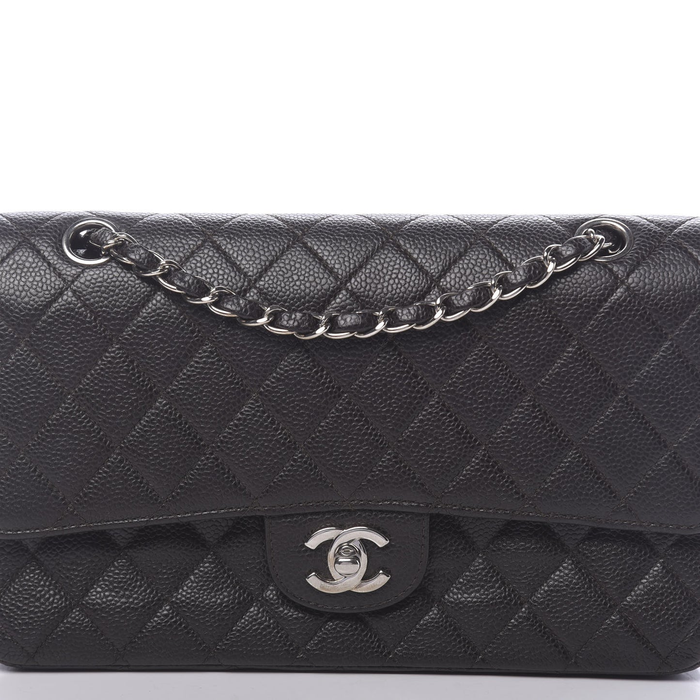 Caviar Quilted Medium Double Flap Brown