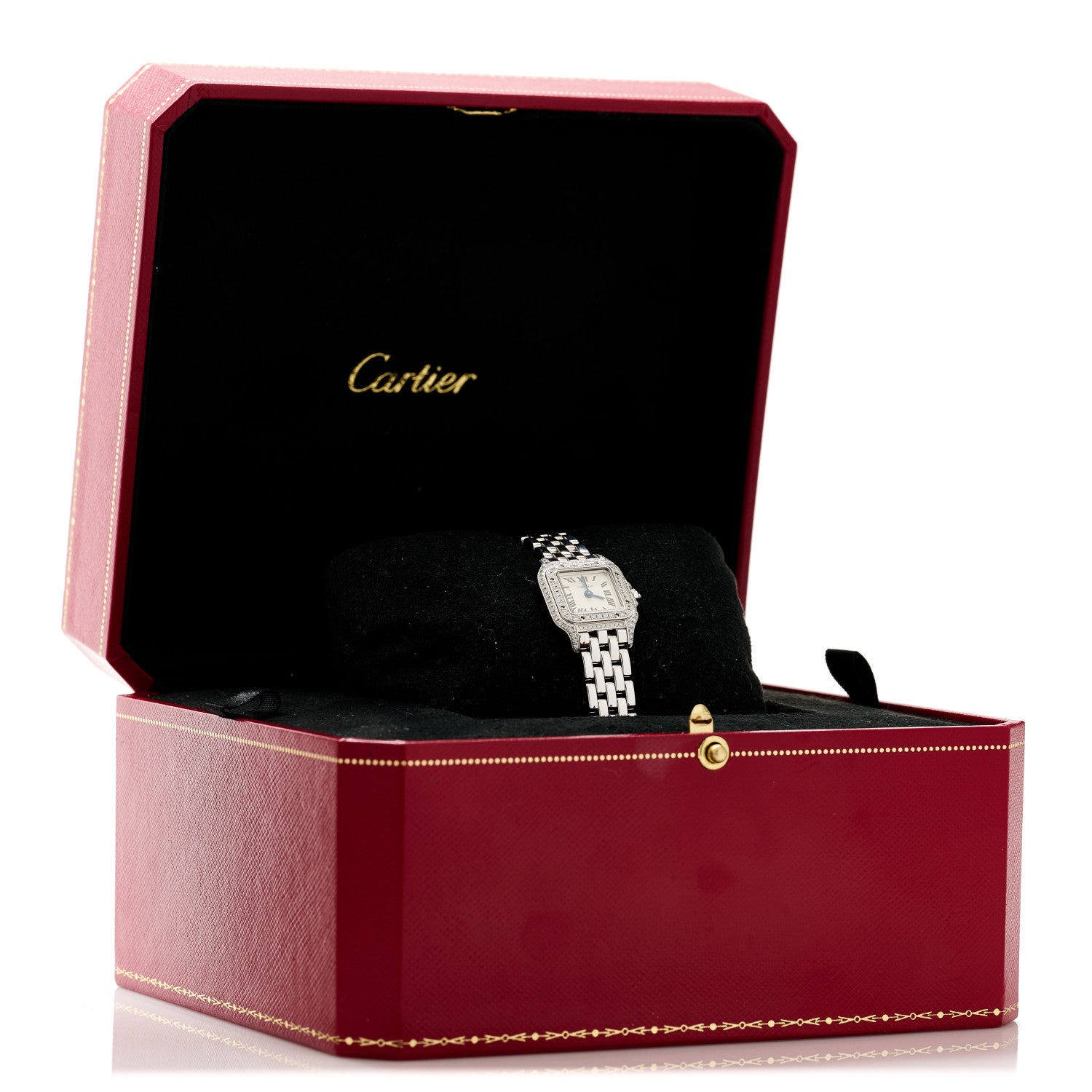 Cartier 18K White Gold Diamond Bezel 21mm Double Row Panthere Quartz Watch 5 of 5