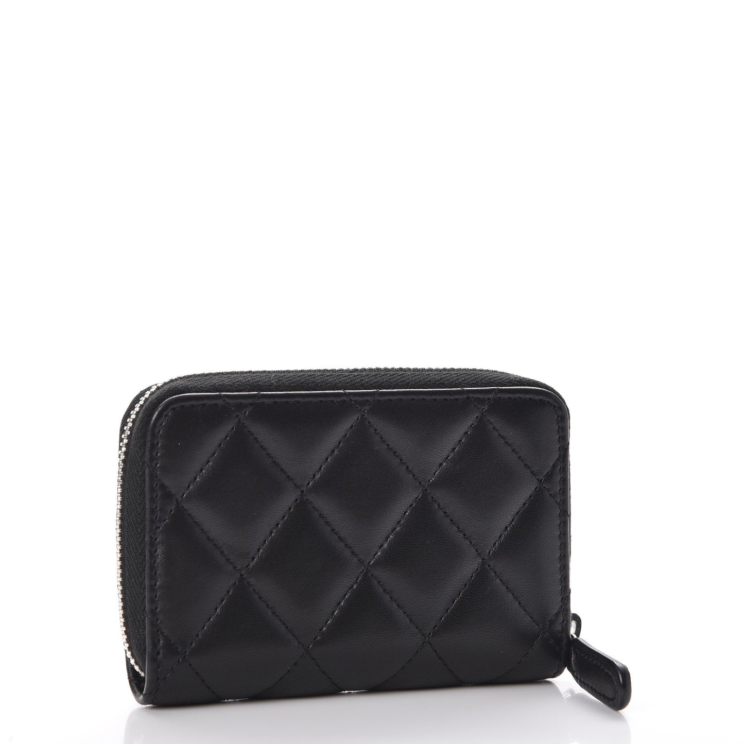 Lambskin Quilted Zip Around Coin Purse Wallet Black