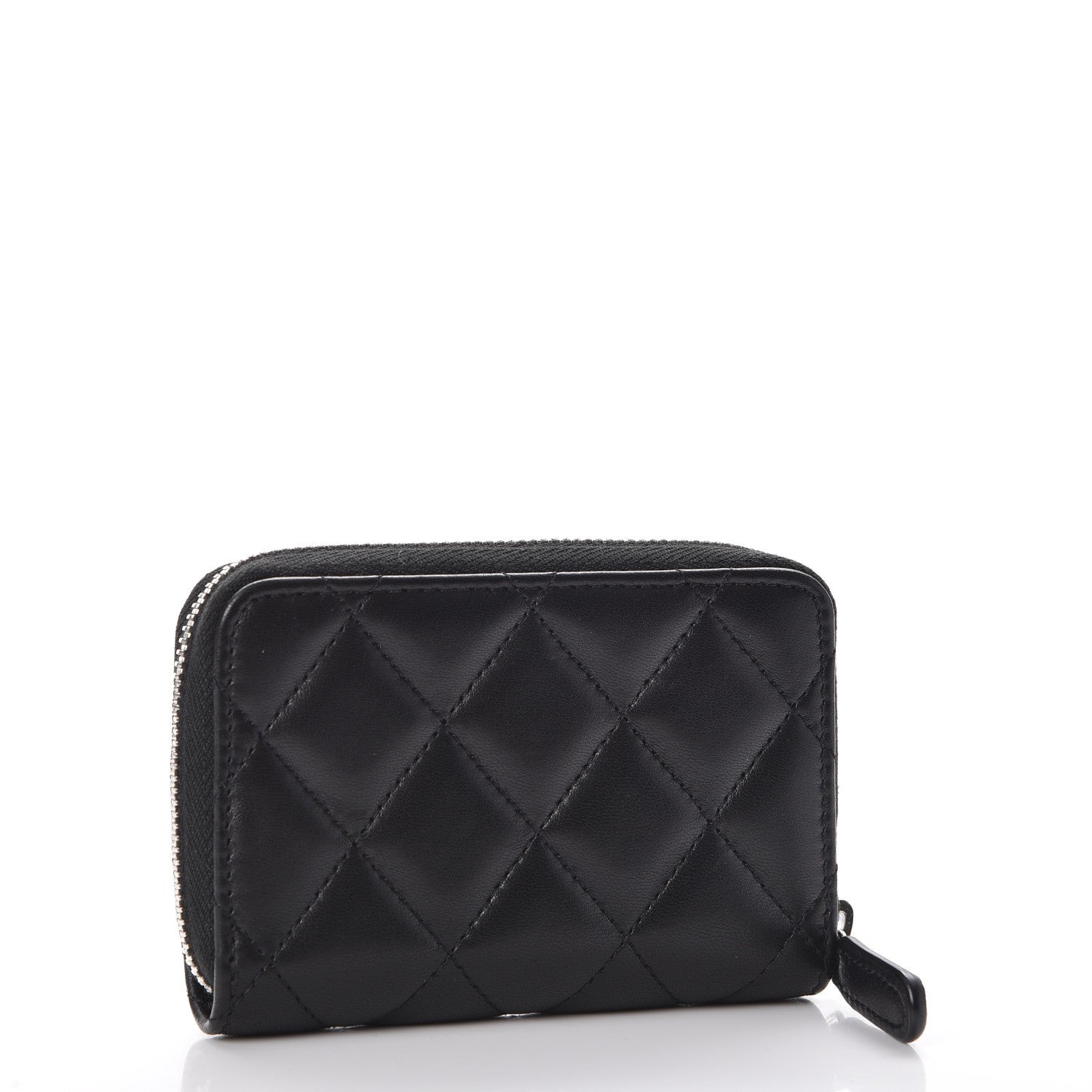 Chanel Lambskin Quilted Zip Around Coin Purse Wallet Black 3 of 8