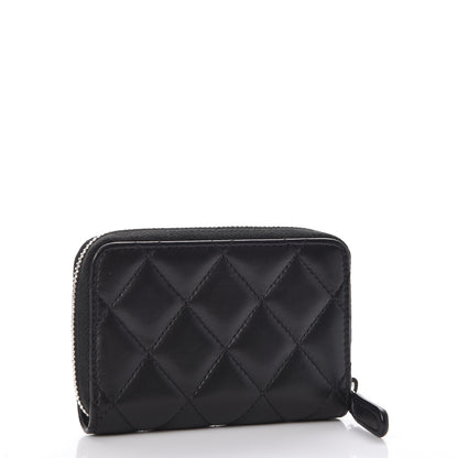 Chanel Lambskin Quilted Zip Around Coin Purse Wallet Black 3 of 8