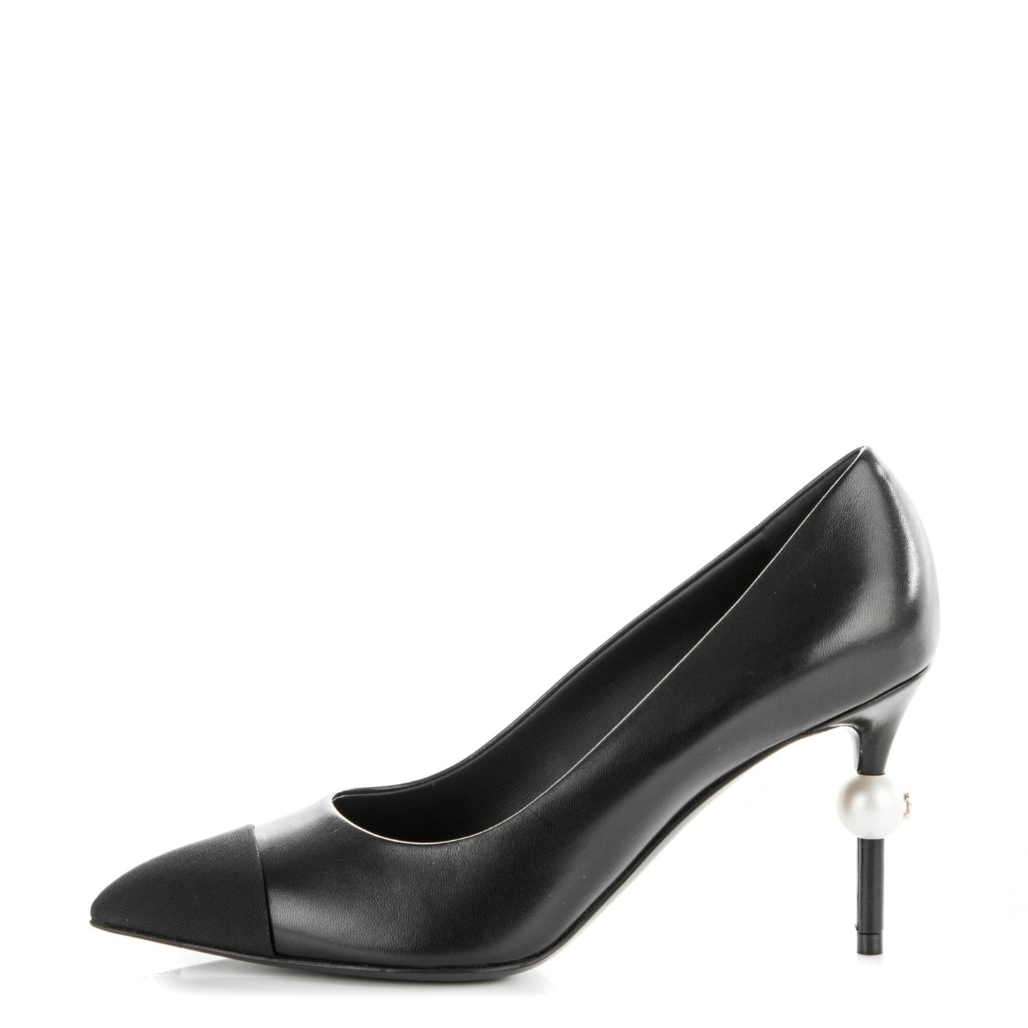 Goatskin Grosgrain Cap Toe Pearl Pumps 37 Black