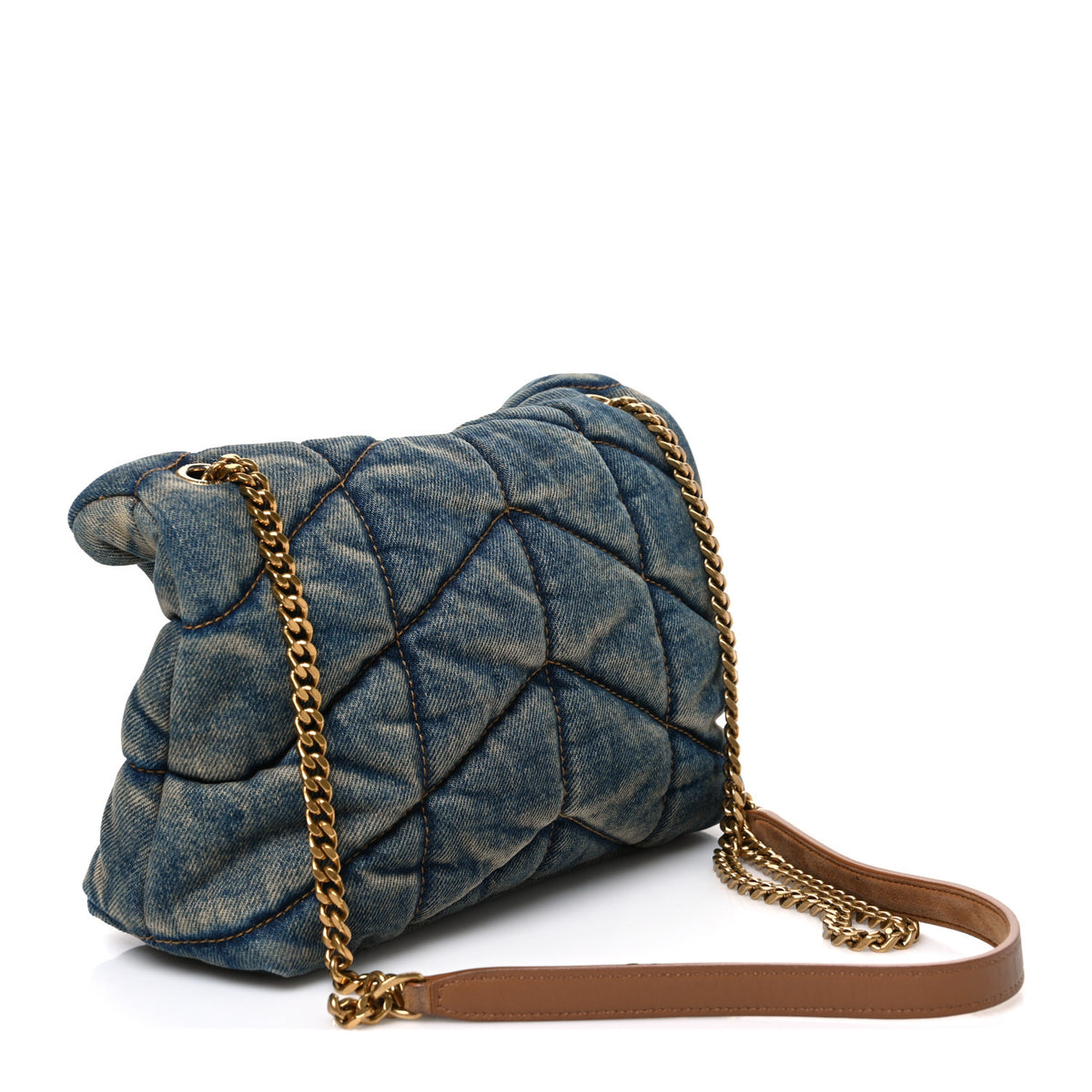 Saint Laurent Denim Quilted Toy Loulou Puffer Monogram Chain Satchel Blue Cinnamon 3 of 10