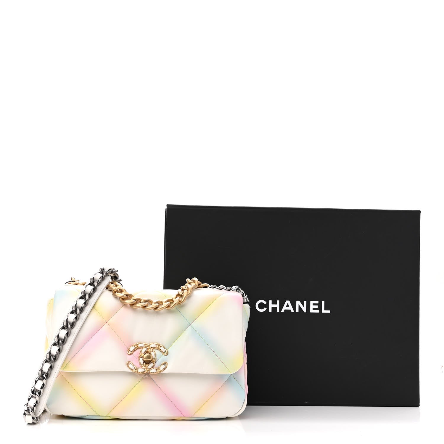 Chanel Printed Goatskin Quilted Medium Chanel 19 Flap White Multicolor 11 of 11