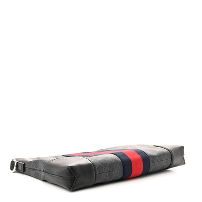 Gucci Soft GG Supreme Monogram Appia Calfskin Web East West Messenger Bag Black Grey 4 of 11