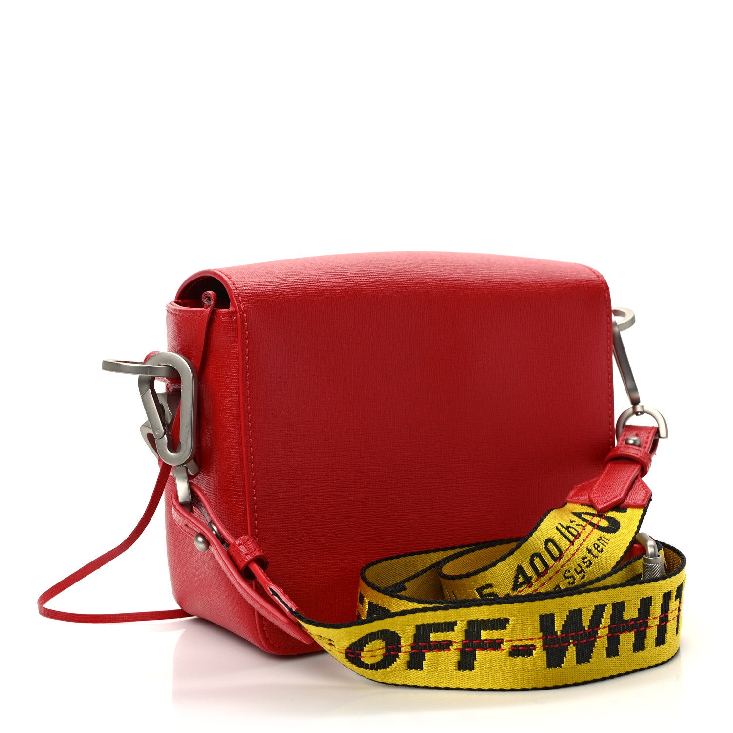 Off-White Saffiano Binder Clip Flap Shoulder Bag Red 3 of 8
