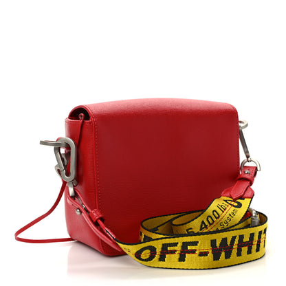Off-White Saffiano Binder Clip Flap Shoulder Bag Red 3 of 8
