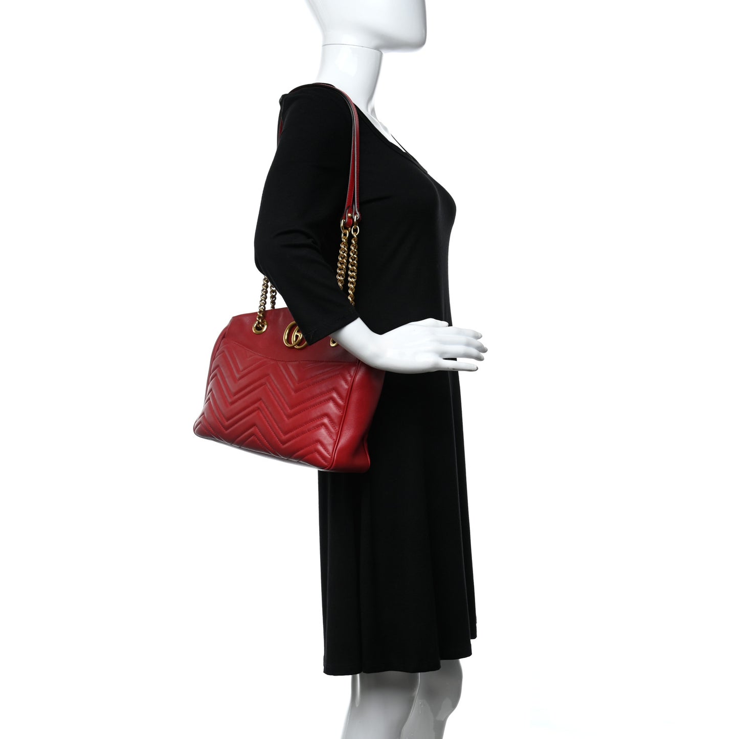 Calfskin Matelasse Medium GG Marmont Open Top Shoulder Bag Hibiscus Red