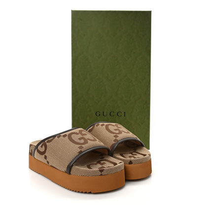 Gucci Monogram Jumbo GG Nappa Samoa Platform 40mm Slide Sandals 35 Camel Ebony New Acero 9 of 9
