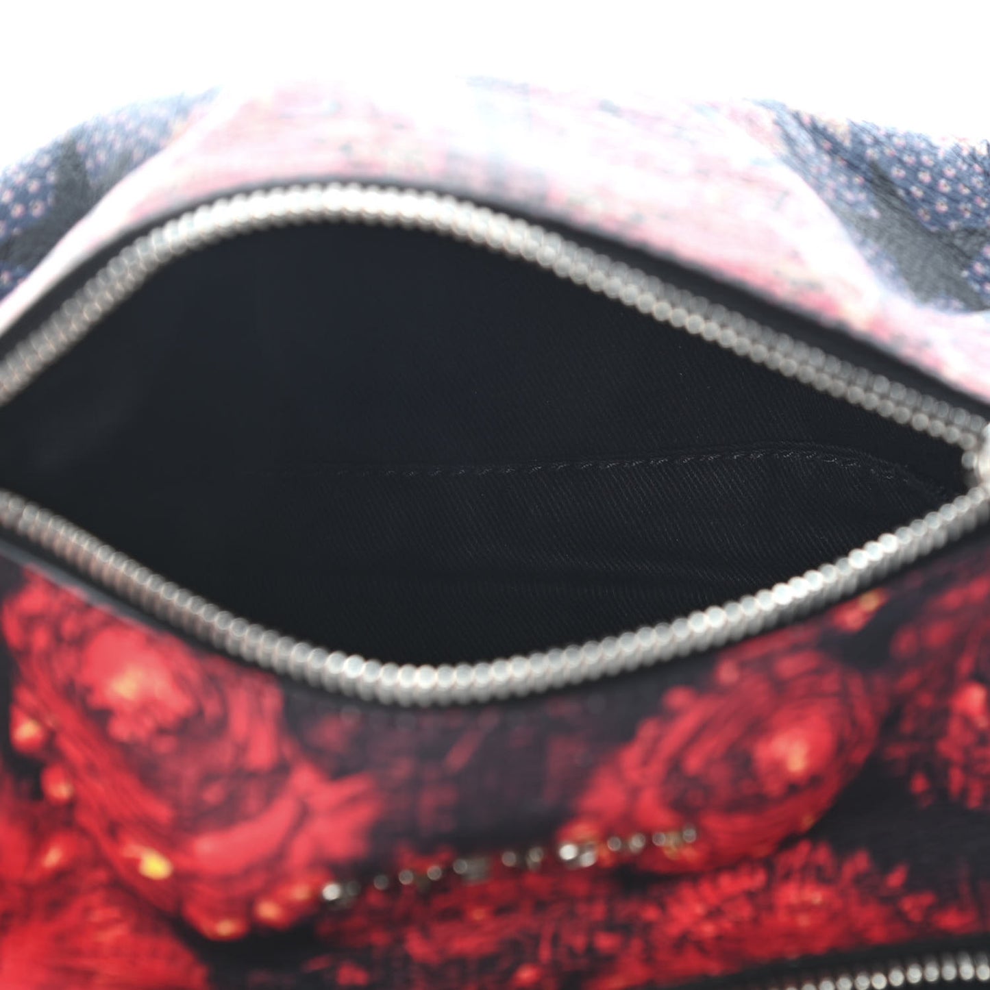 Rubber Effect Calfskin Floral Print Pandora Wristlet Black Multicolor