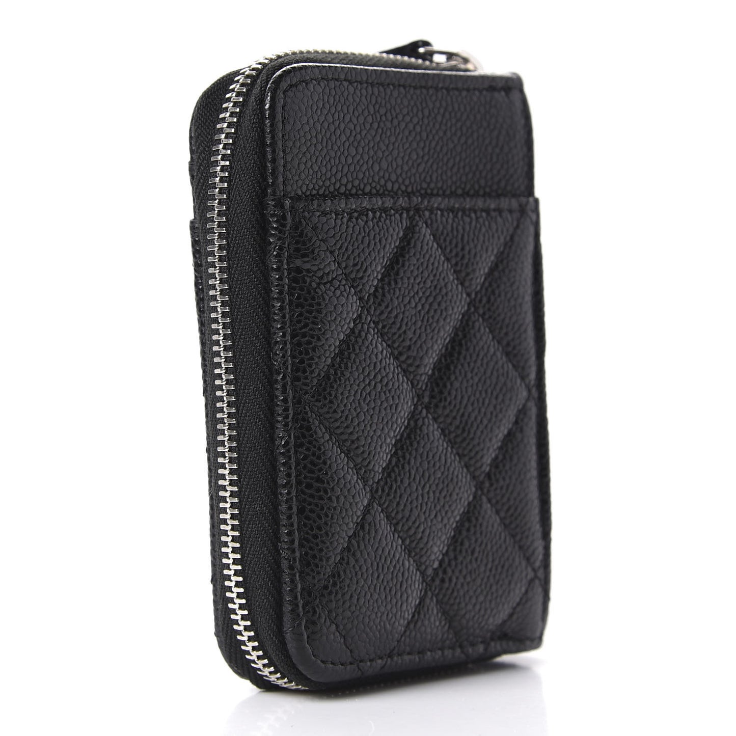 Caviar Quilted Zip Card Holder Black