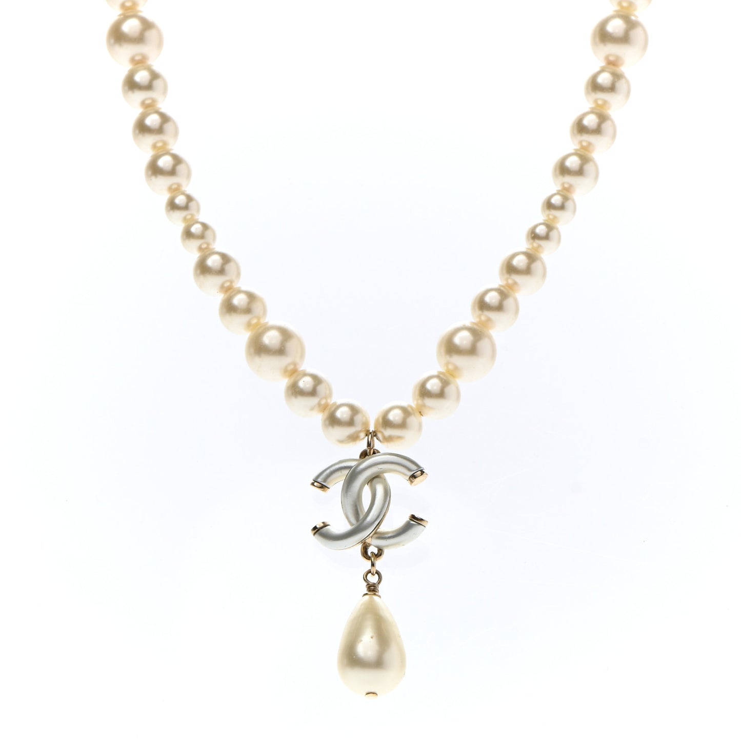 Pearl CC Drop Necklace Gold