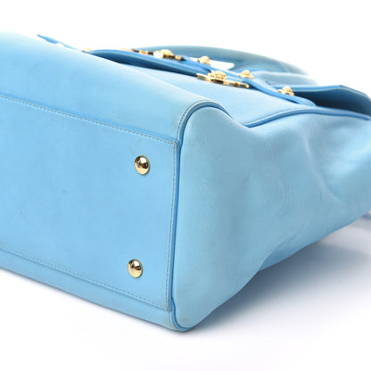 Versace Calfskin Large Signature Satchel Blue 10 of 14