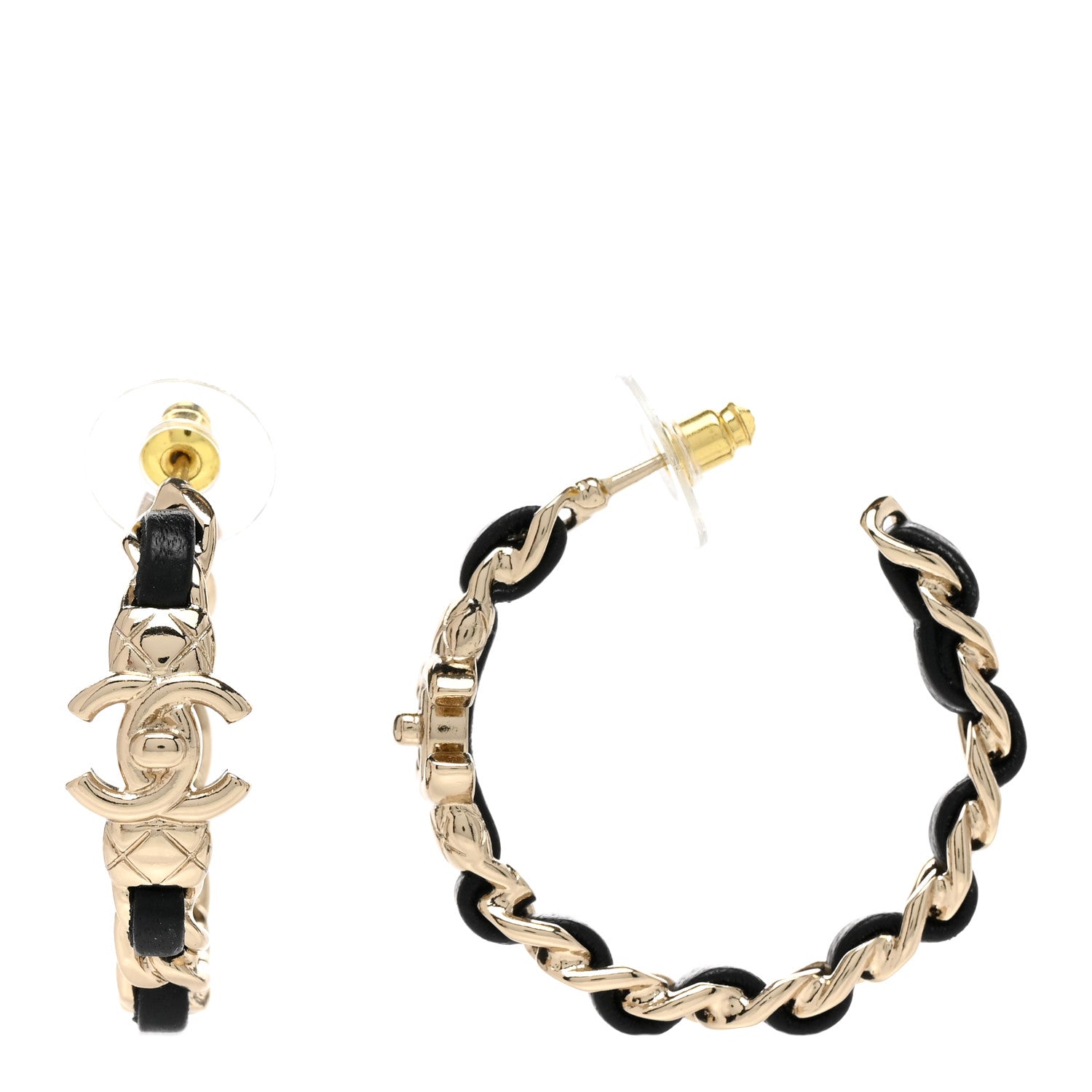 Chanel Lambskin CC Turnlock Chain Hoop Earrings Gold Black 1 of 5