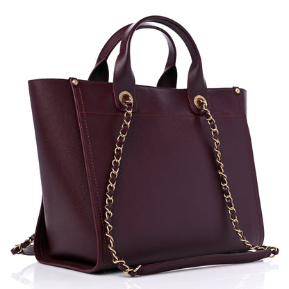 Chanel Caviar Small Studded Deauville Tote Burgundy 3 of 11