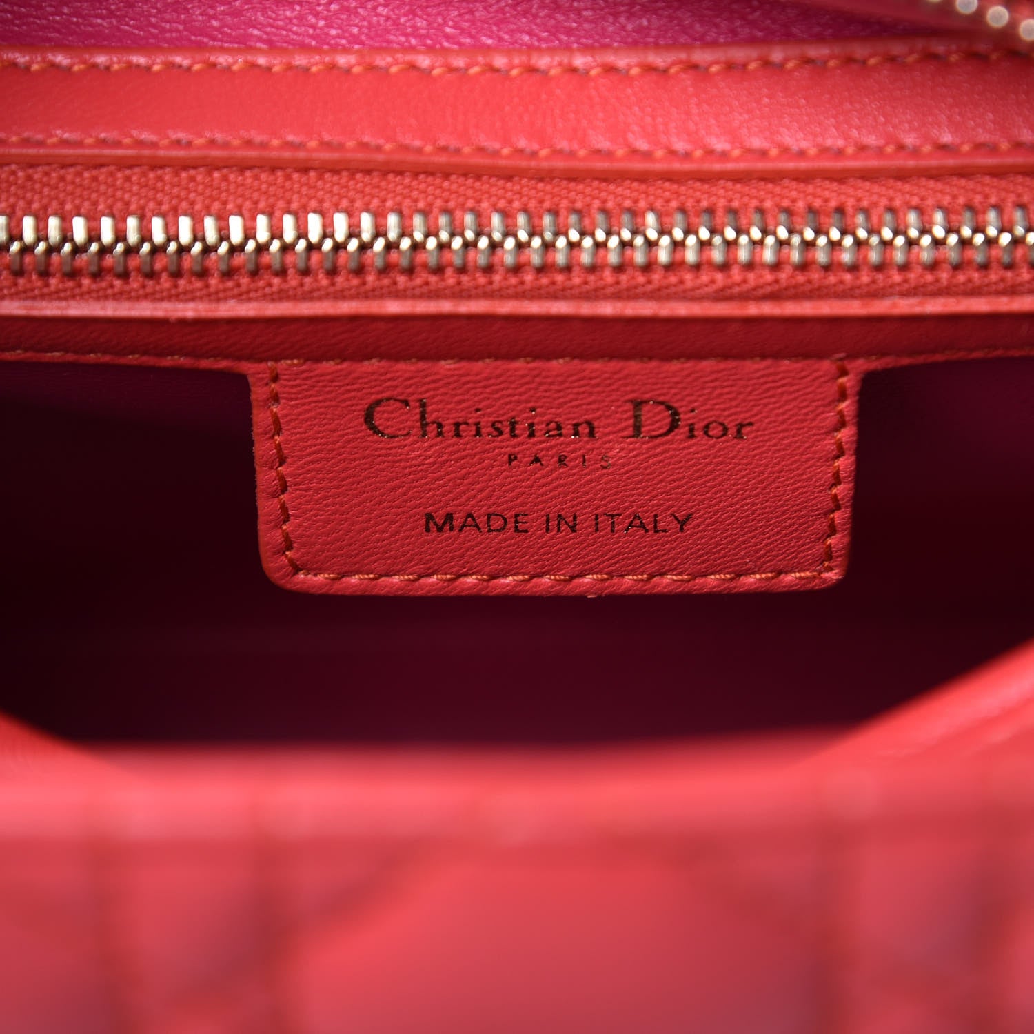 Christian Dior Lambskin Cannage Medium Bi-Color Lady Dior Orange Fuchsia 7 of 10