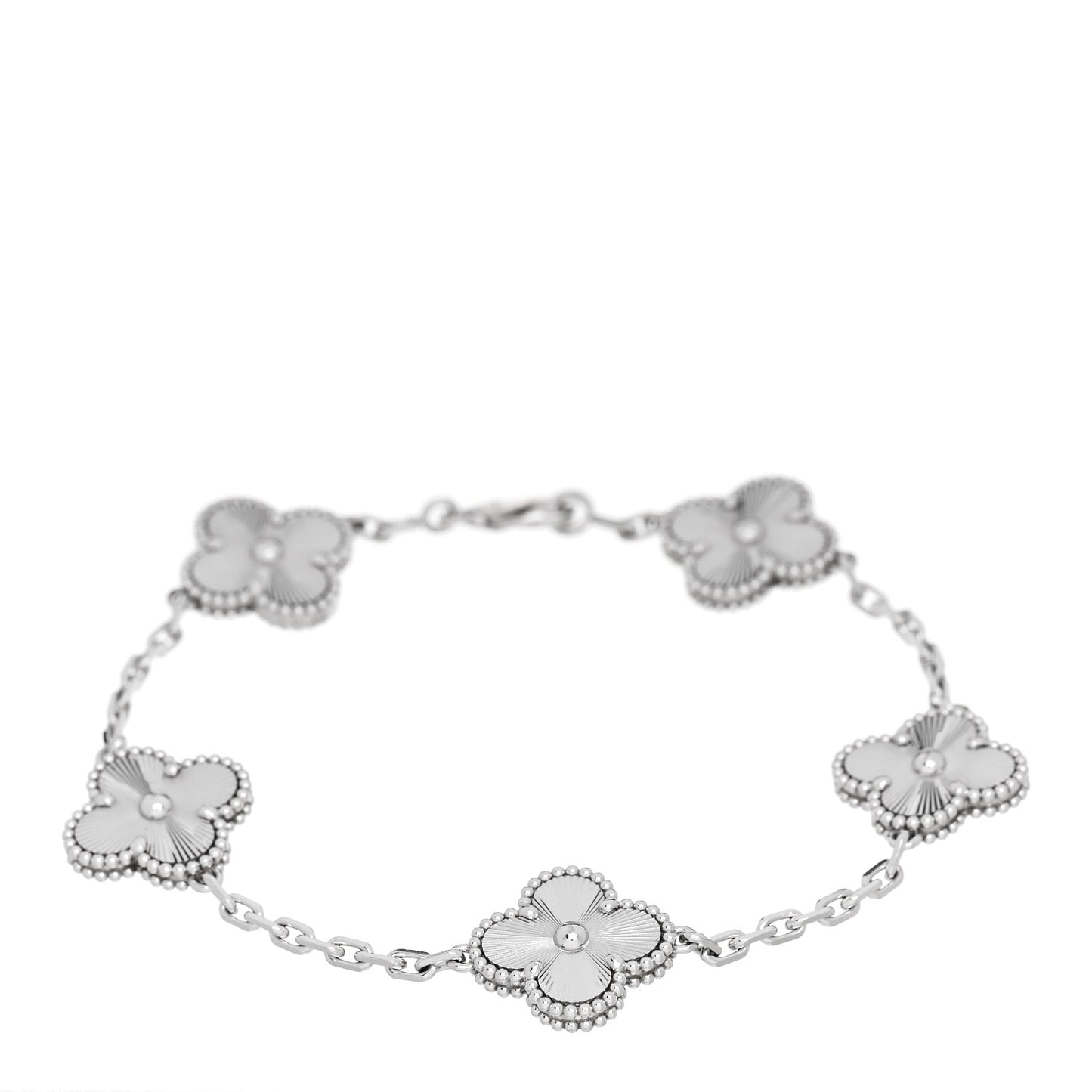 18K White Gold 5 Motifs Guilloche Vintage Alhambra Bracelet