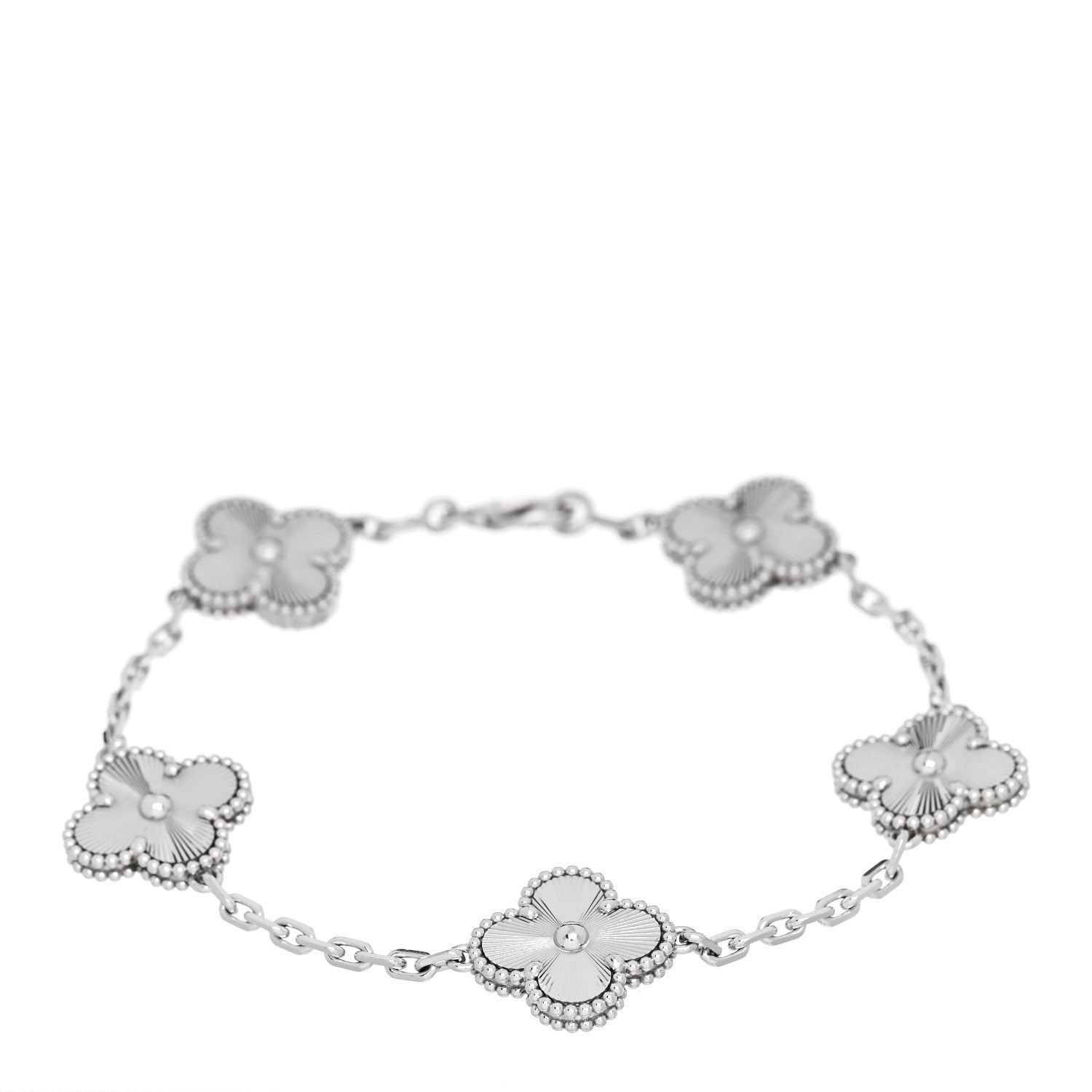 Van Cleef & Arpels 18K White Gold 5 Motifs Guilloche Vintage Alhambra Bracelet 1 of 5