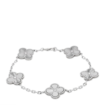 Van Cleef & Arpels 18K White Gold 5 Motifs Guilloche Vintage Alhambra Bracelet 1 of 5