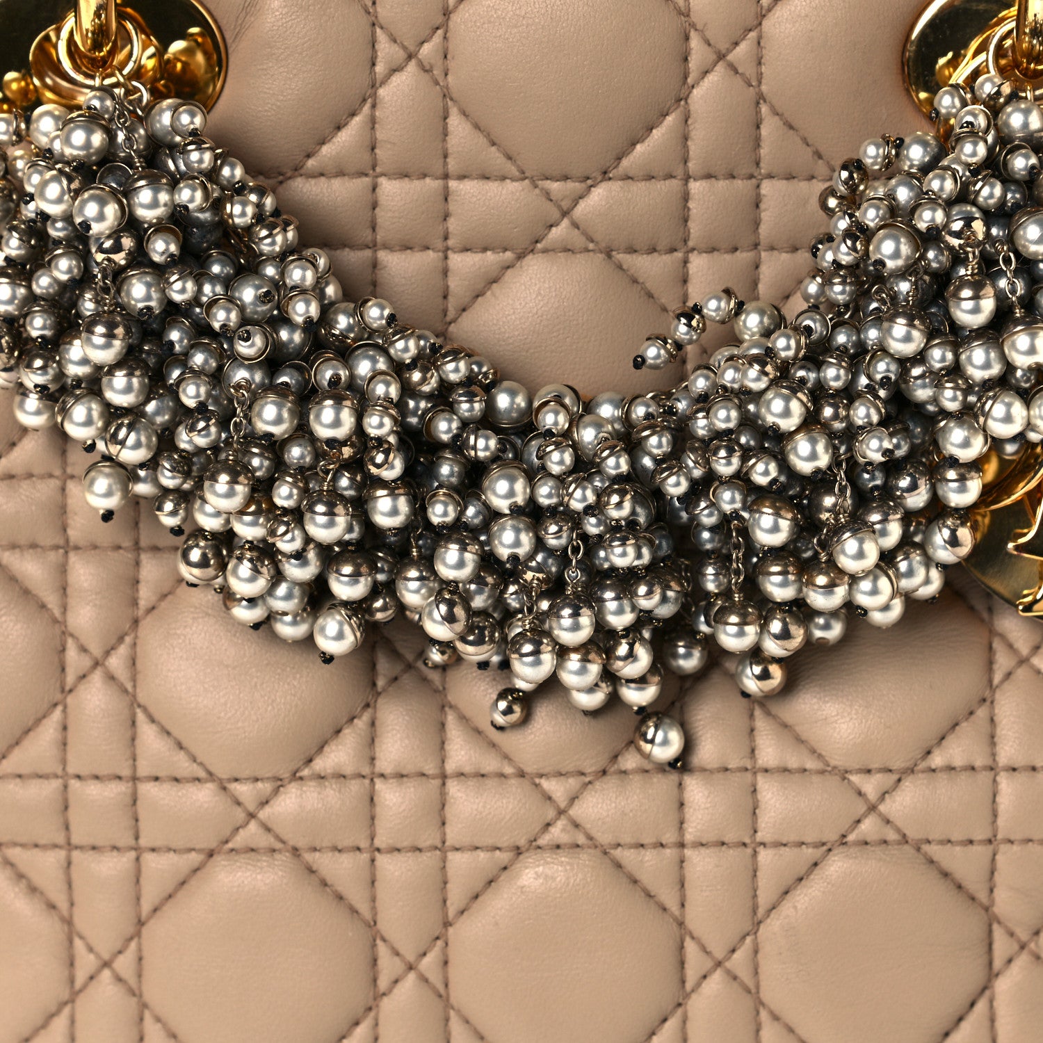 Christian Dior Lambskin Cannage Medium Pearl Lady Dior Beige 9 of 10