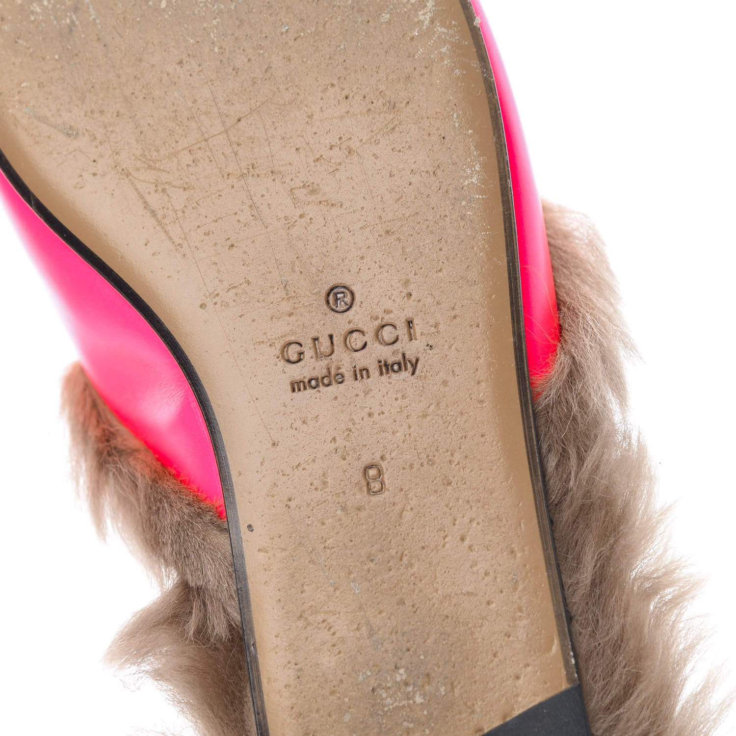 Gucci Calfskin Fur Mens Princetown Slippers 8 Fuxia Fluo Natural 6 of 13