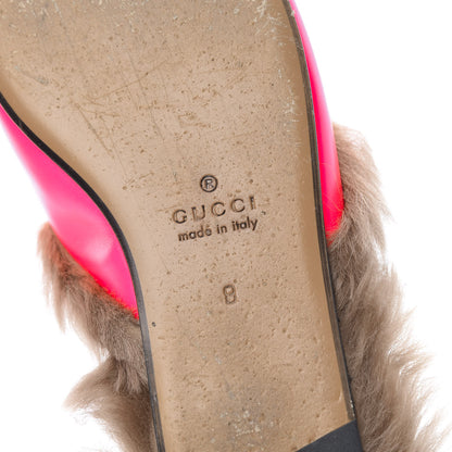 Gucci Calfskin Fur Mens Princetown Slippers 8 Fuxia Fluo Natural 6 of 13