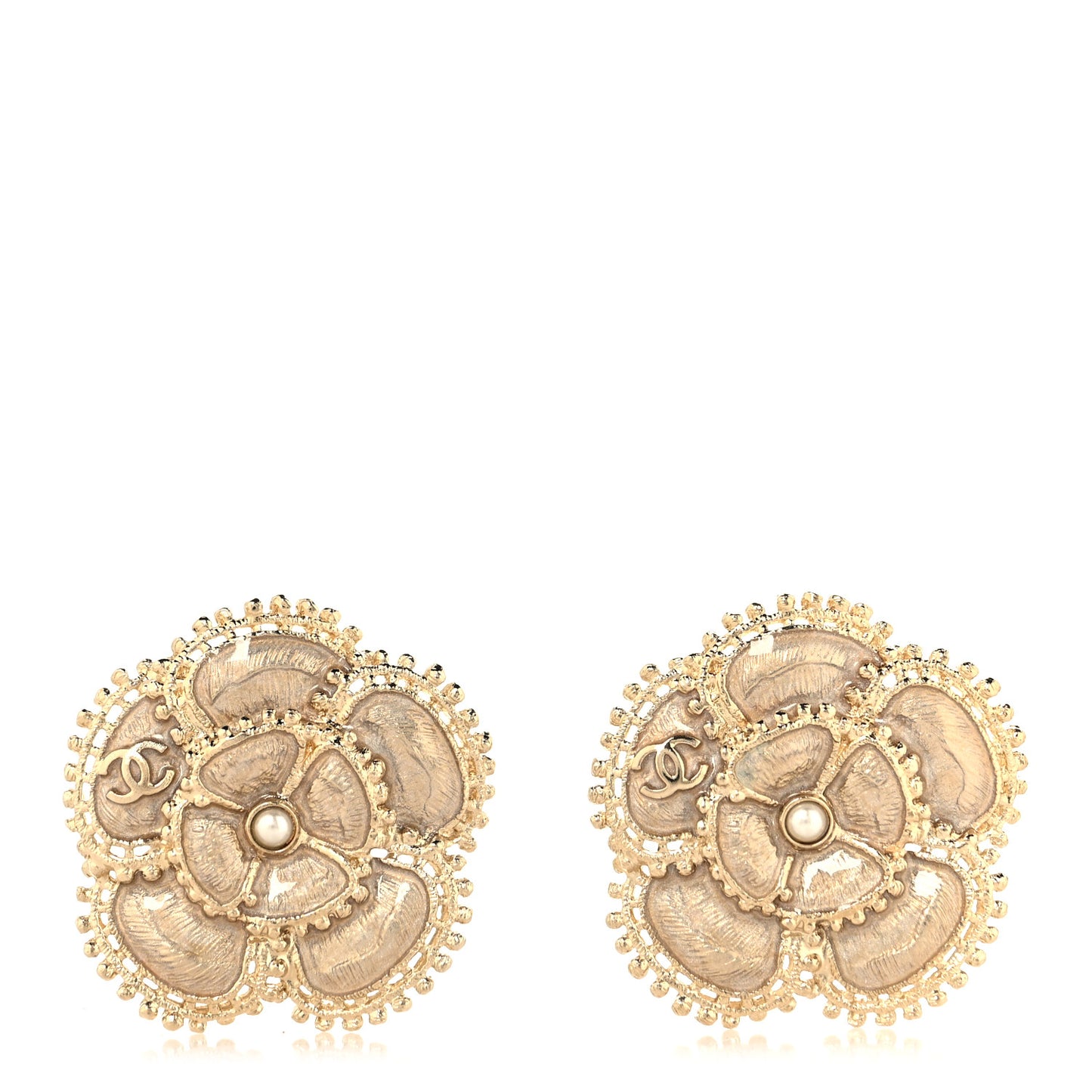 Pearl CC Camellia Earrings Gold