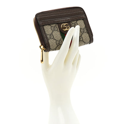 Gucci GG Supreme Monogram Textured Dollar Calfskin Web Ophidia Zip Around Card Case Wallet Beige Ebony New Acero 2 of 10