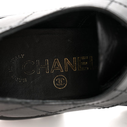Chanel Calfskin Patent Stitched Cap Toe Lace Up Oxfords 37 Black 6 of 11