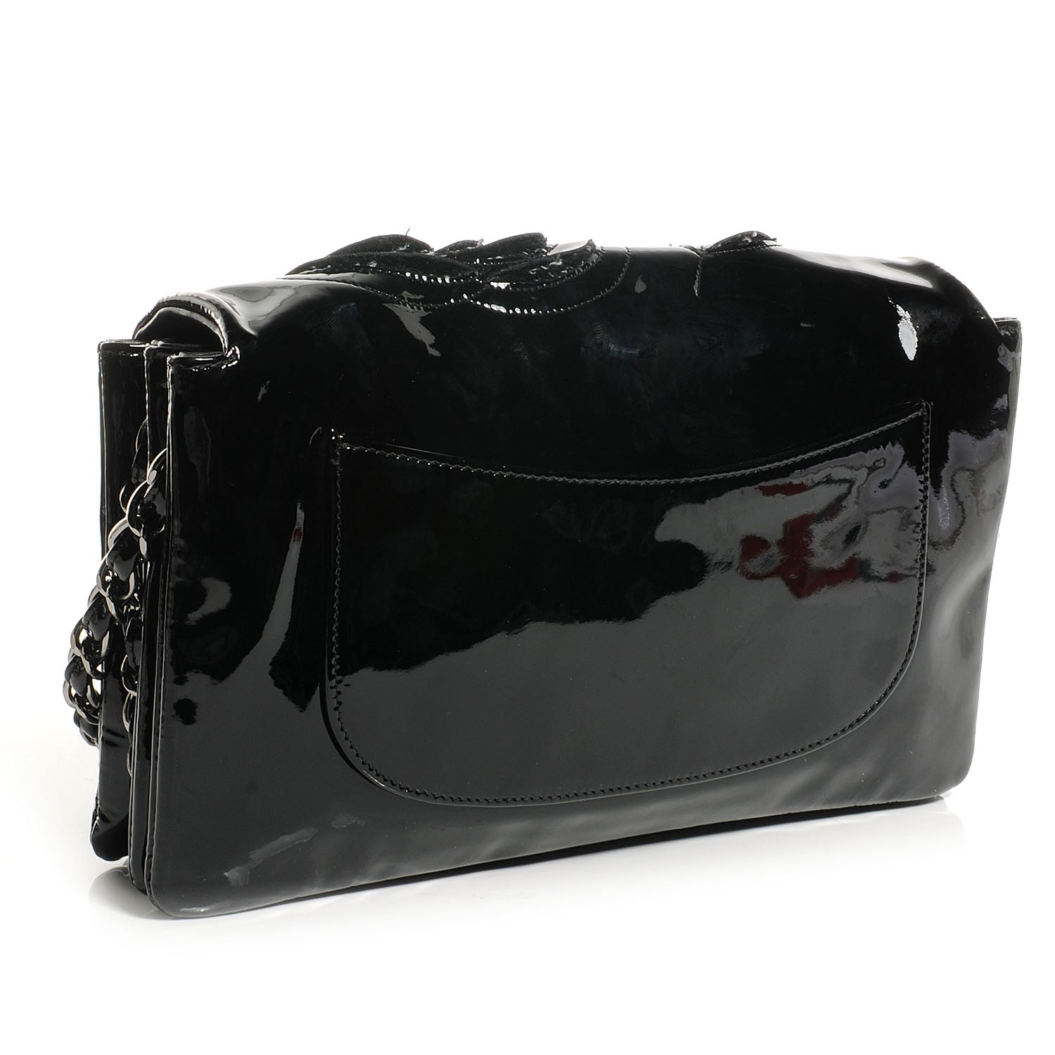 Chanel Patent Leather Tweed Camellia Petals Flap Black 3 of 9