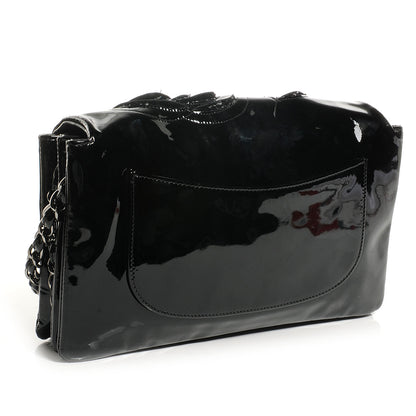 Chanel Patent Leather Tweed Camellia Petals Flap Black 3 of 9