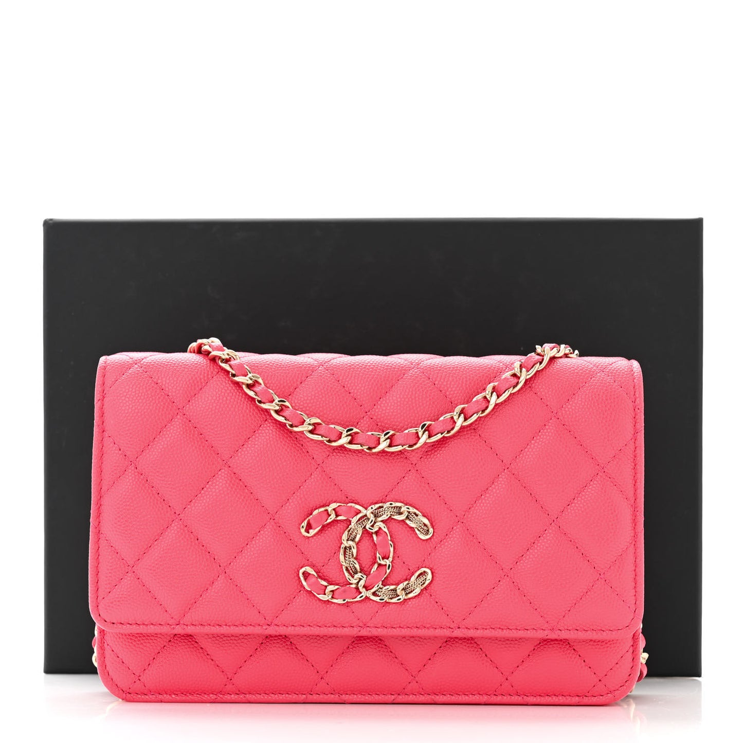 Caviar Quilted French New Wave Chain CC Wallet On Chain WOC Pink