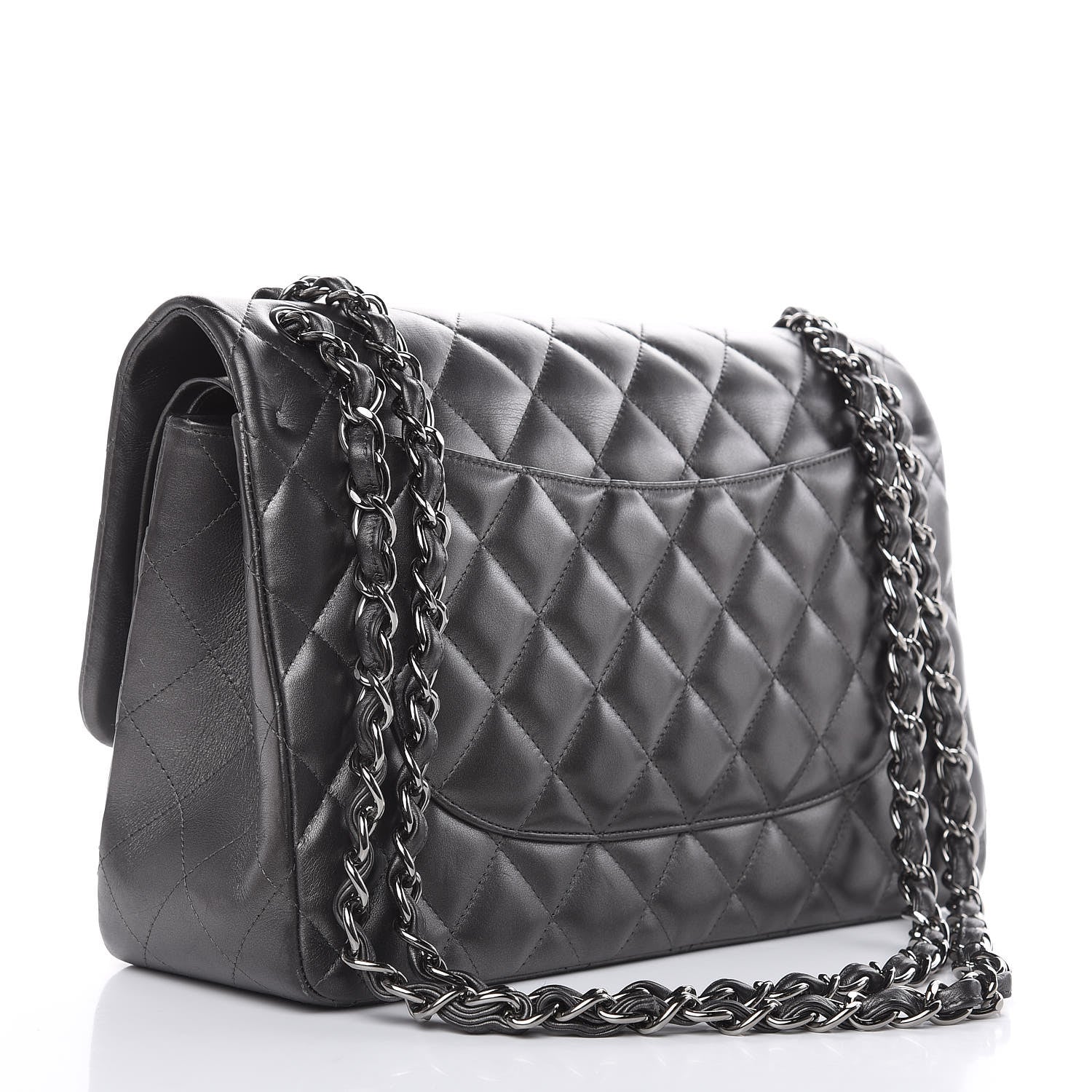 Chanel Metallic Lambskin Quilted Jumbo Double Flap Pewter 3 of 15