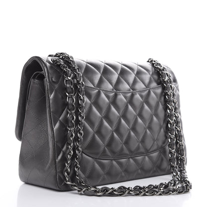 Chanel Metallic Lambskin Quilted Jumbo Double Flap Pewter 3 of 15