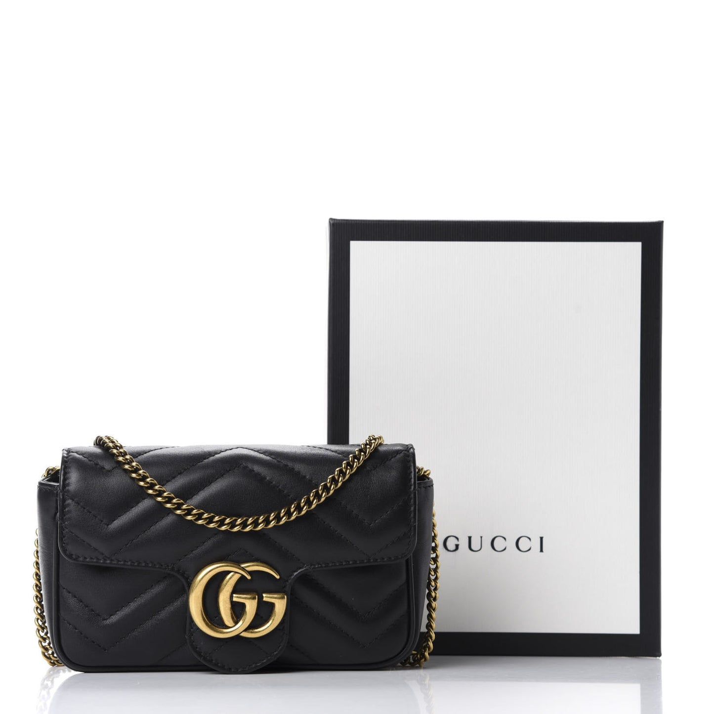 Calfskin Matelasse Super Mini GG Marmont Shoulder Bag Black