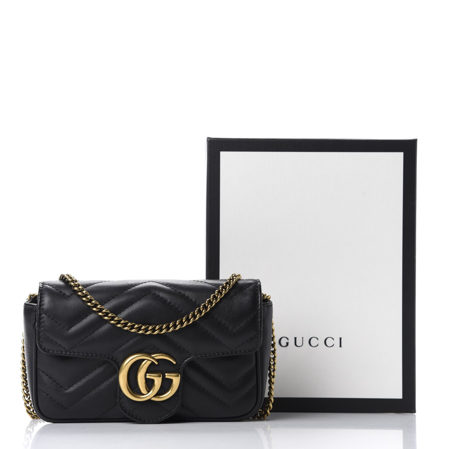 Gucci Calfskin Matelasse Super Mini GG Marmont Shoulder Bag Black 11 of 11